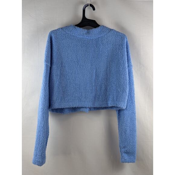 Cozy Cropped Cardigan Wild Fable Azure XS Blue Fuzzy VNeck Button Up Lightweight - Picture 6 of 9